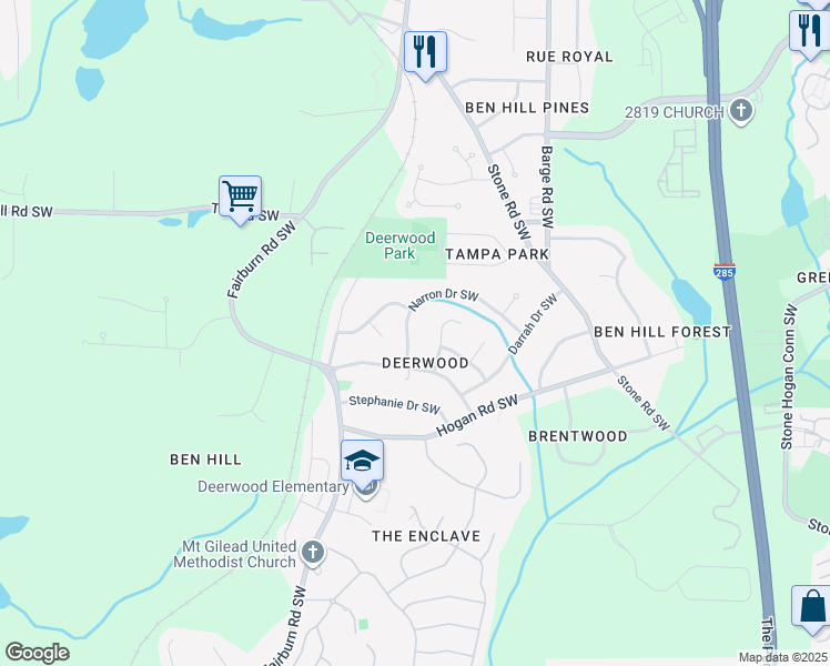 map of restaurants, bars, coffee shops, grocery stores, and more near 3862 Narron Drive Southwest in Atlanta