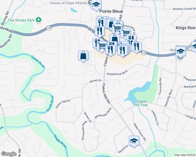 map of restaurants, bars, coffee shops, grocery stores, and more near 3611 Spring Point in Decatur