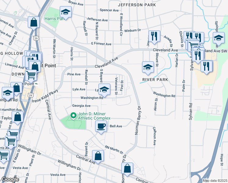 map of restaurants, bars, coffee shops, grocery stores, and more near 1246 Lyle Avenue in East Point