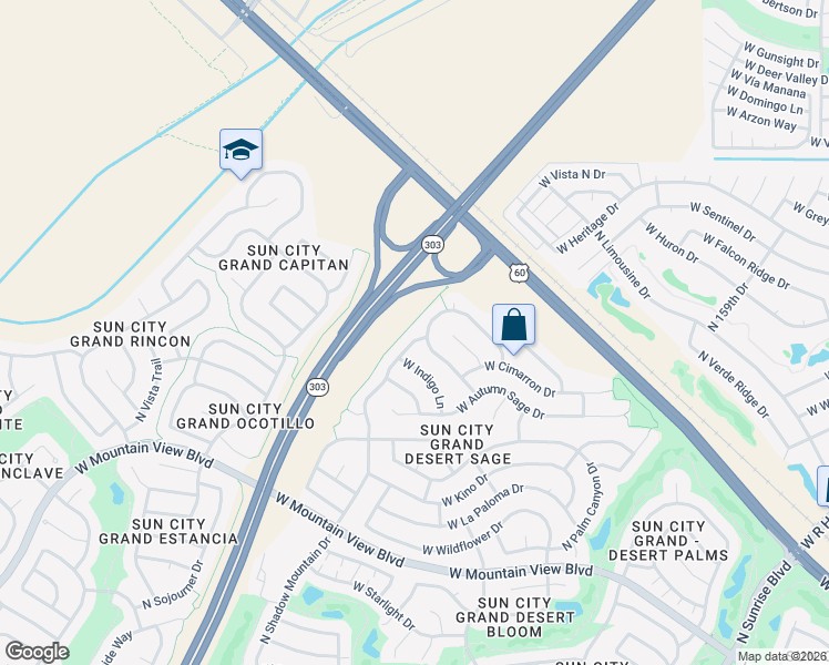 map of restaurants, bars, coffee shops, grocery stores, and more near 20898 North Shadow Mountain Drive in Surprise