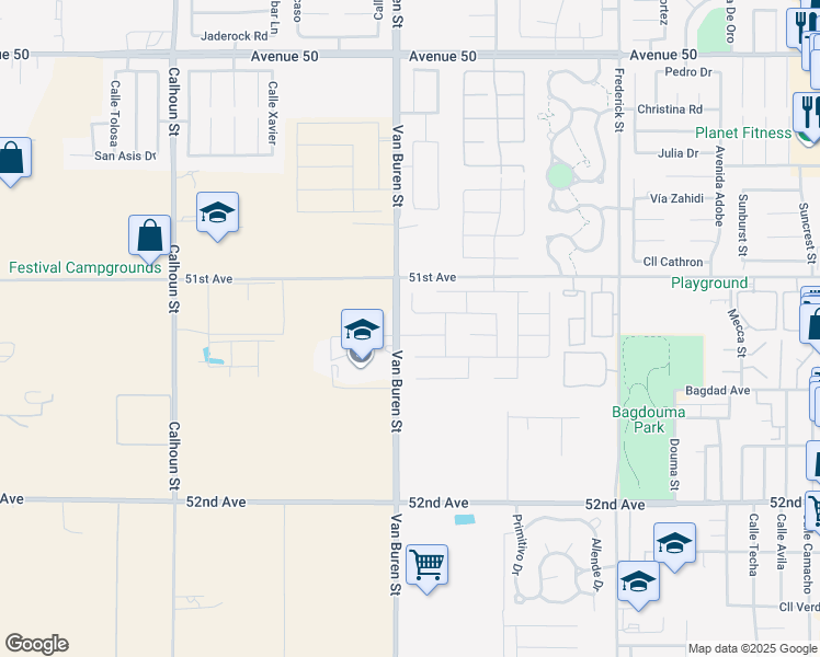 map of restaurants, bars, coffee shops, grocery stores, and more near 84030 Manhattan Ave in Coachella