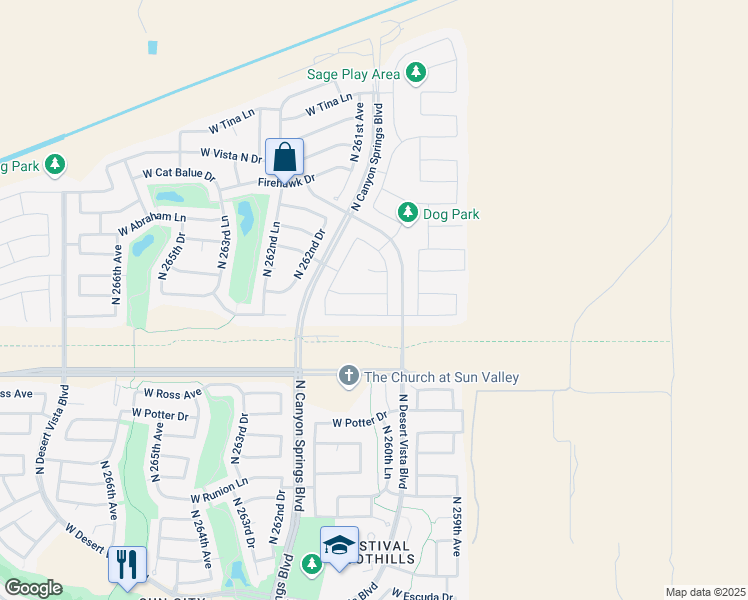 map of restaurants, bars, coffee shops, grocery stores, and more near 26029 West Quail Avenue in Buckeye