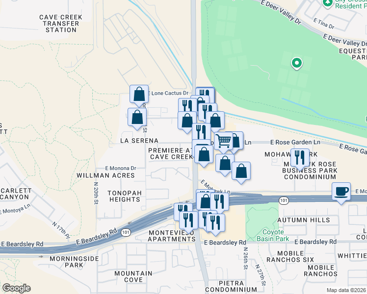 map of restaurants, bars, coffee shops, grocery stores, and more near 2306 East Ross Avenue in Phoenix