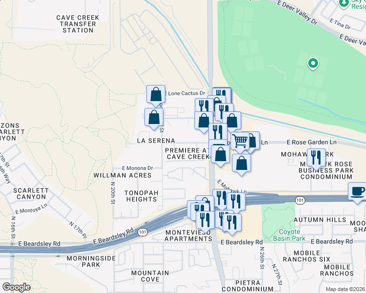 map of restaurants, bars, coffee shops, grocery stores, and more near 2244 East Ross Avenue in Phoenix