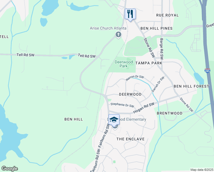 map of restaurants, bars, coffee shops, grocery stores, and more near 2855 Alexandria Drive Southwest in Atlanta