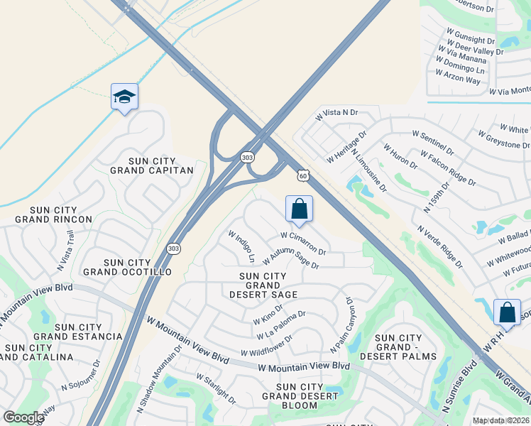 map of restaurants, bars, coffee shops, grocery stores, and more near 15946 West Zinnia Court in Surprise