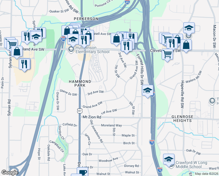 map of restaurants, bars, coffee shops, grocery stores, and more near 2869 4th Street Southwest in Atlanta