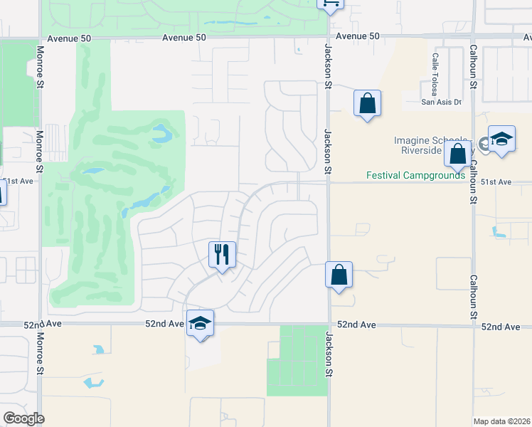 map of restaurants, bars, coffee shops, grocery stores, and more near 51216 Longmeadow Street in Indio