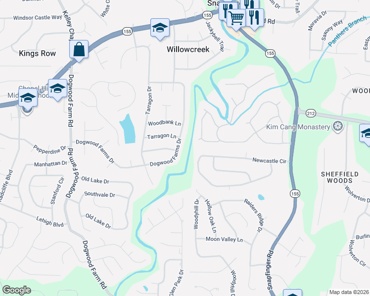 map of restaurants, bars, coffee shops, grocery stores, and more near 4511 Dogwood Farms Drive in Decatur