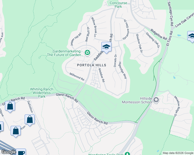map of restaurants, bars, coffee shops, grocery stores, and more near 28501 Salerno Drive in Trabuco Canyon