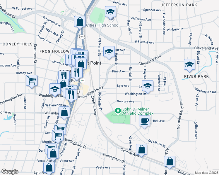 map of restaurants, bars, coffee shops, grocery stores, and more near 1447 Lyle Avenue in Atlanta