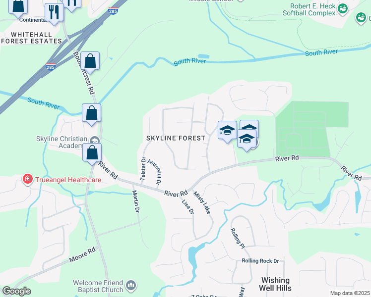 map of restaurants, bars, coffee shops, grocery stores, and more near 3026 Orbit Circle in Ellenwood
