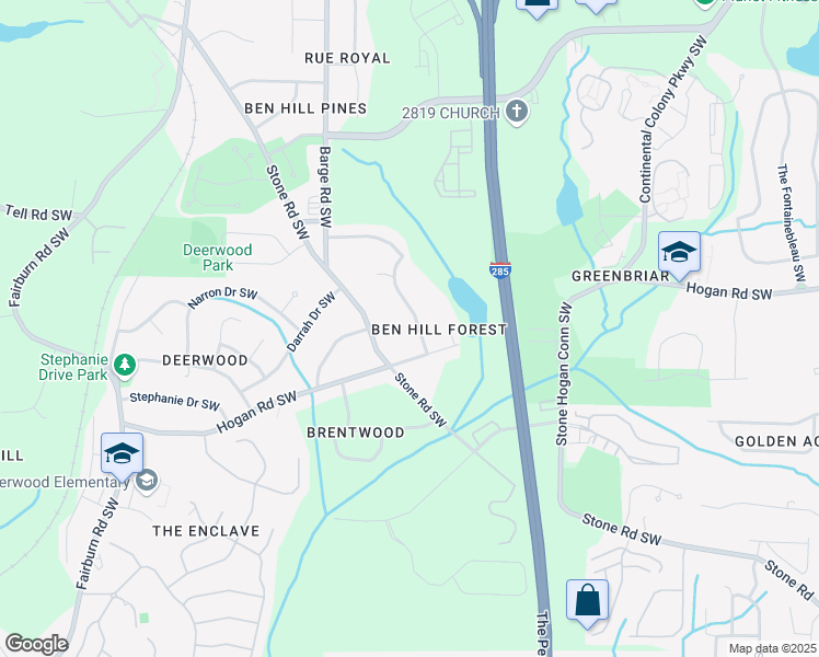 map of restaurants, bars, coffee shops, grocery stores, and more near 2900 Clearwater Road Southwest in Atlanta