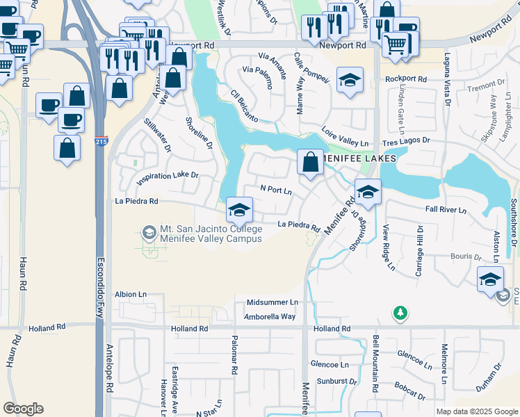 map of restaurants, bars, coffee shops, grocery stores, and more near 28594 Moon Shadow Drive in Menifee