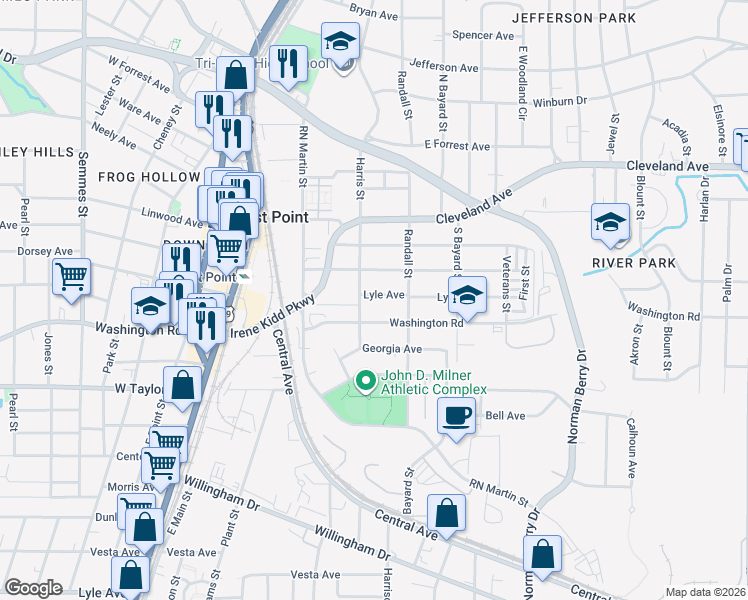 map of restaurants, bars, coffee shops, grocery stores, and more near 1408 Lyle Avenue in Atlanta