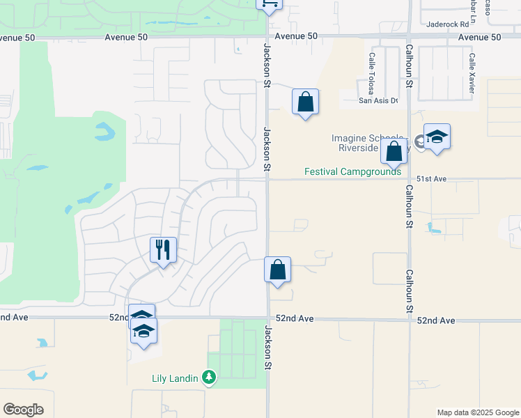 map of restaurants, bars, coffee shops, grocery stores, and more near 51204 Mystic Tyme Drive in Indio