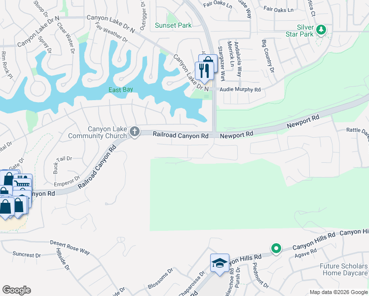 map of restaurants, bars, coffee shops, grocery stores, and more near 24201 Deputy Way in Menifee