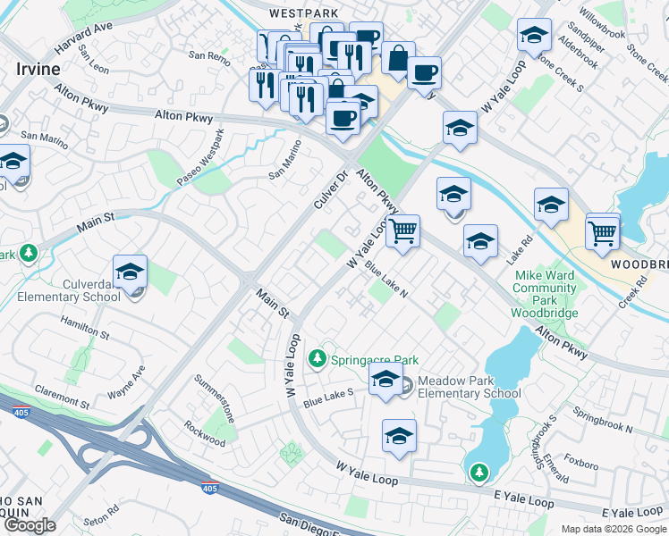 map of restaurants, bars, coffee shops, grocery stores, and more near 20 Mainsail in Irvine