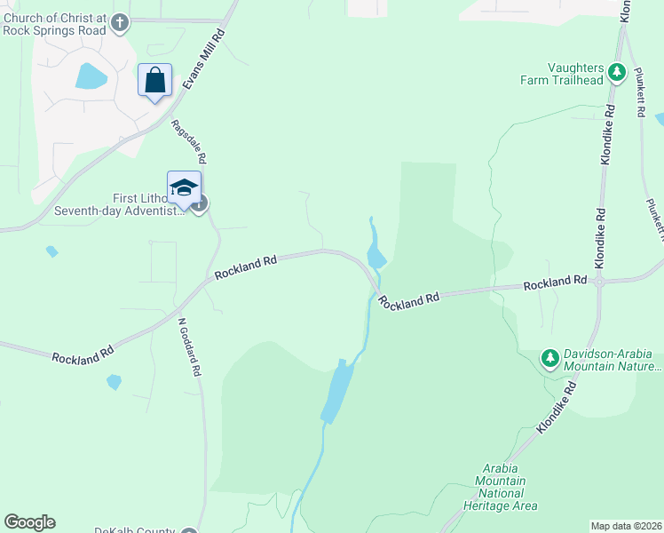 map of restaurants, bars, coffee shops, grocery stores, and more near 6415 Rockland Road in Stonecrest