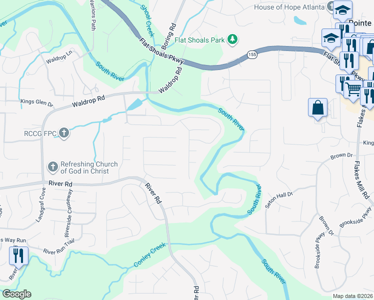 map of restaurants, bars, coffee shops, grocery stores, and more near 4199 Waldrop Hills Terrace in Decatur