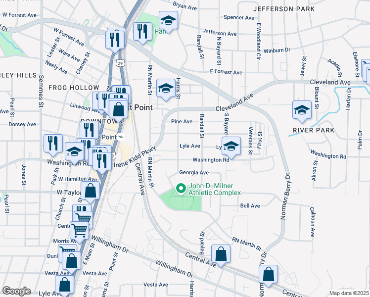 map of restaurants, bars, coffee shops, grocery stores, and more near 1408 Lyle Avenue in Atlanta