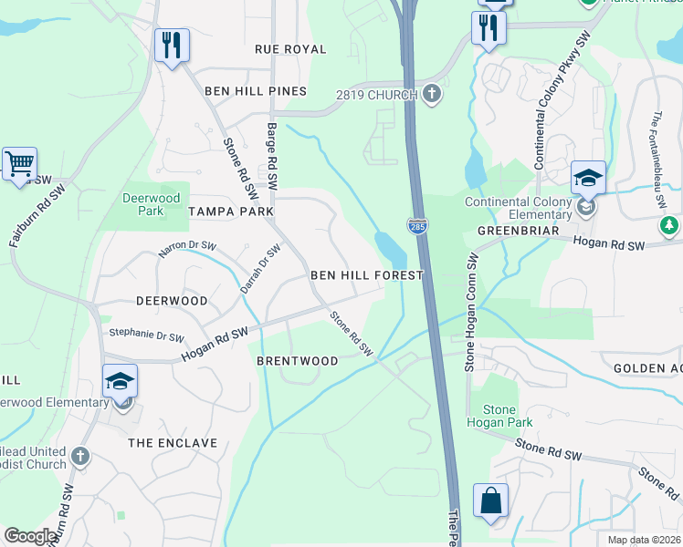 map of restaurants, bars, coffee shops, grocery stores, and more near 2901 Clearwater Road Southwest in Atlanta
