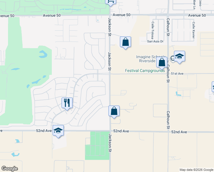 map of restaurants, bars, coffee shops, grocery stores, and more near 51204 Mystic Tyme Drive in Indio
