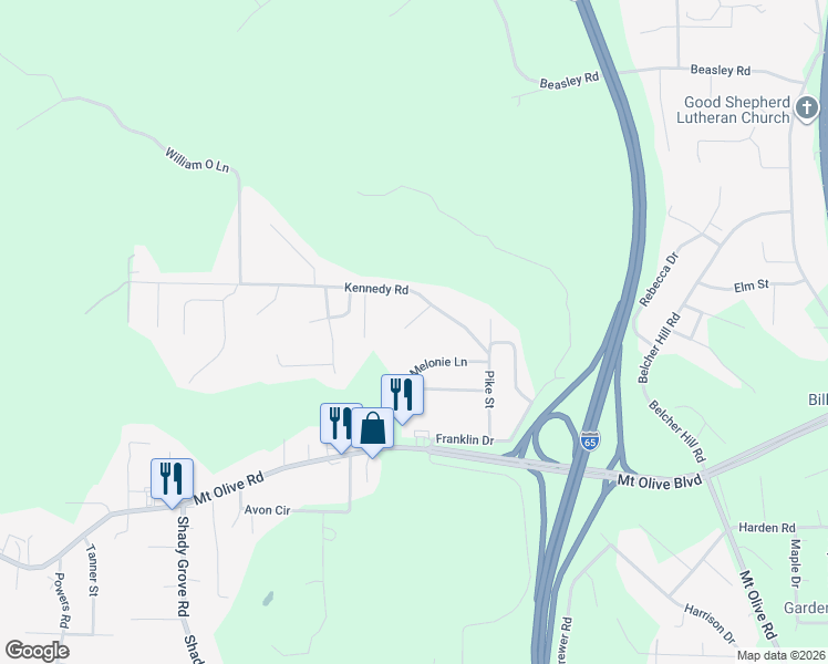 map of restaurants, bars, coffee shops, grocery stores, and more near 2259 Ashley Lane in Gardendale