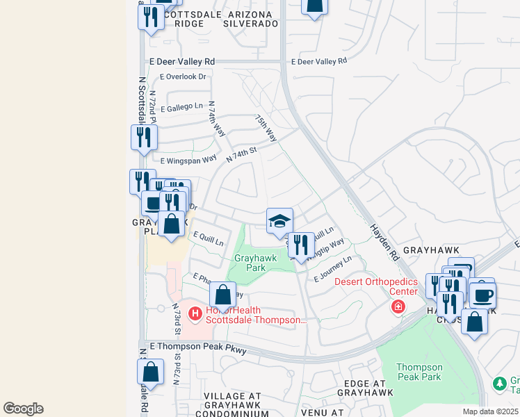 map of restaurants, bars, coffee shops, grocery stores, and more near 7524 East Rose Garden Lane in Scottsdale
