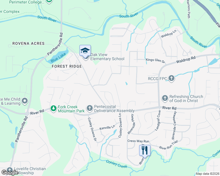 map of restaurants, bars, coffee shops, grocery stores, and more near 3624 Sugar Maple Street in Decatur
