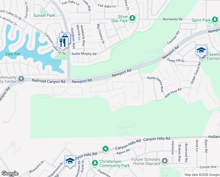 map of restaurants, bars, coffee shops, grocery stores, and more near 24690 Hidden Hills Drive in Menifee