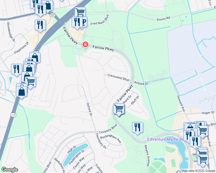 map of restaurants, bars, coffee shops, grocery stores, and more near 1921 Silver Spring Lane in Myrtle Beach