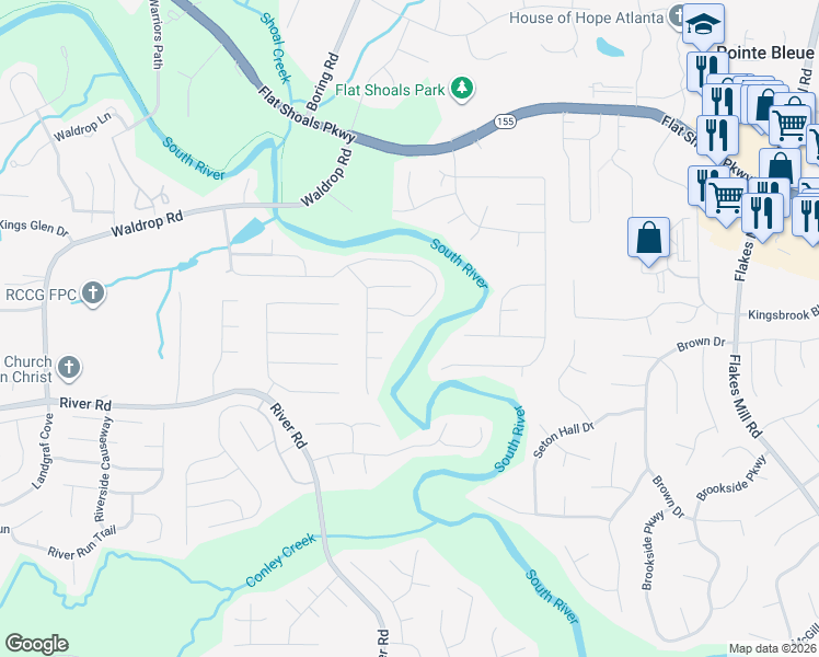 map of restaurants, bars, coffee shops, grocery stores, and more near 3522 Waldrop Ridge Court in Decatur