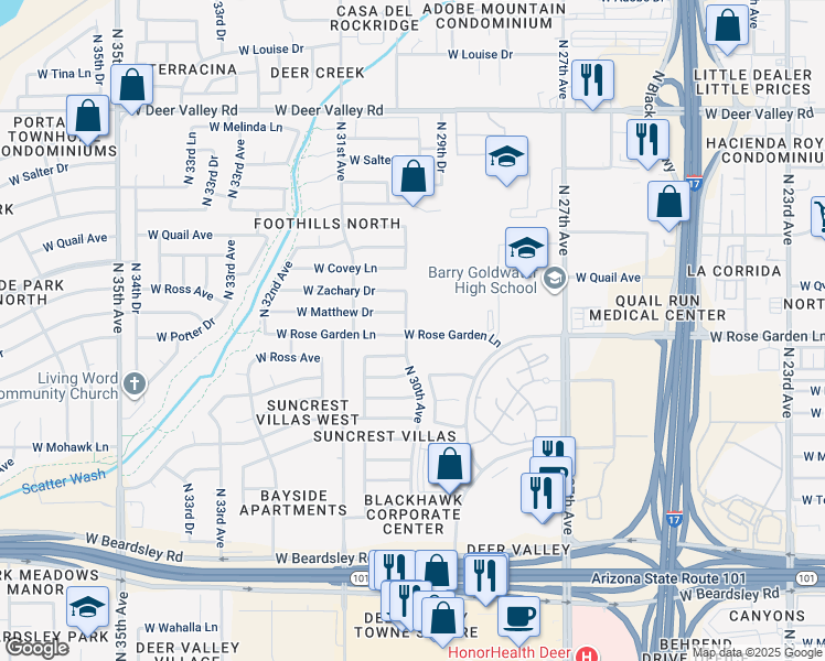 map of restaurants, bars, coffee shops, grocery stores, and more near 21001 North 30th Avenue in Phoenix