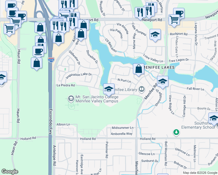 map of restaurants, bars, coffee shops, grocery stores, and more near 30655 Spring Deep Terrace in Menifee