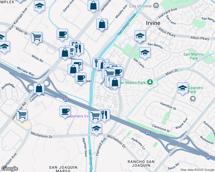 map of restaurants, bars, coffee shops, grocery stores, and more near 378 Giotto in Irvine