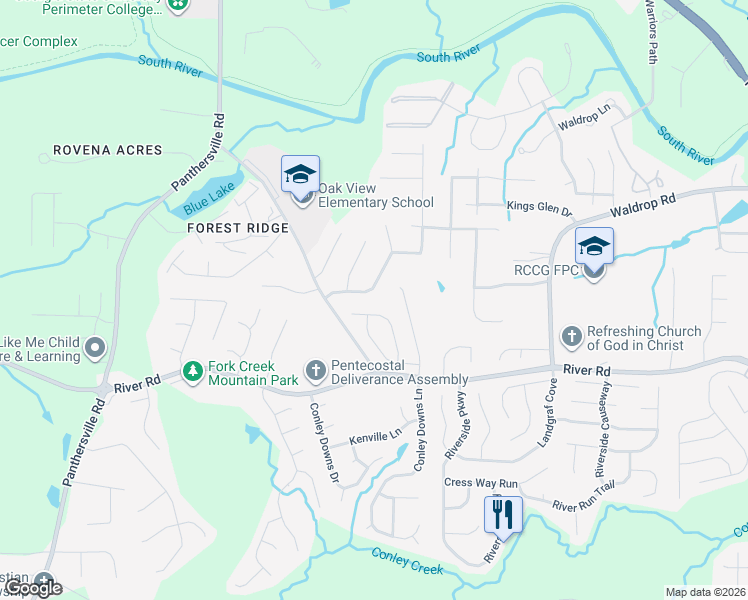 map of restaurants, bars, coffee shops, grocery stores, and more near 3624 Sugar Maple Street in Decatur