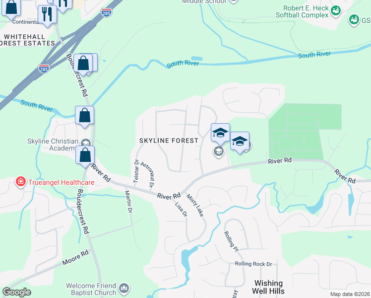 map of restaurants, bars, coffee shops, grocery stores, and more near 3026 Orbit Circle in Ellenwood