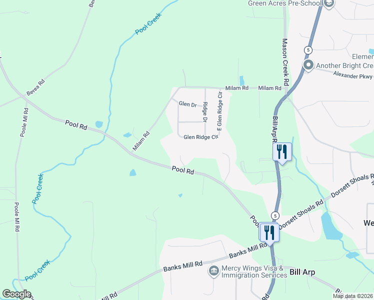 map of restaurants, bars, coffee shops, grocery stores, and more near 4760 Oak Grove Court in Winston
