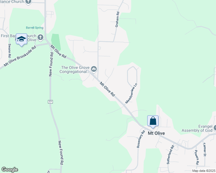 map of restaurants, bars, coffee shops, grocery stores, and more near 2993 Mount Olive Road in Mount Olive