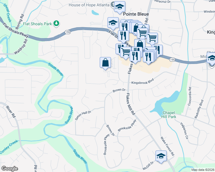 map of restaurants, bars, coffee shops, grocery stores, and more near 3634 Spring Trce in Decatur