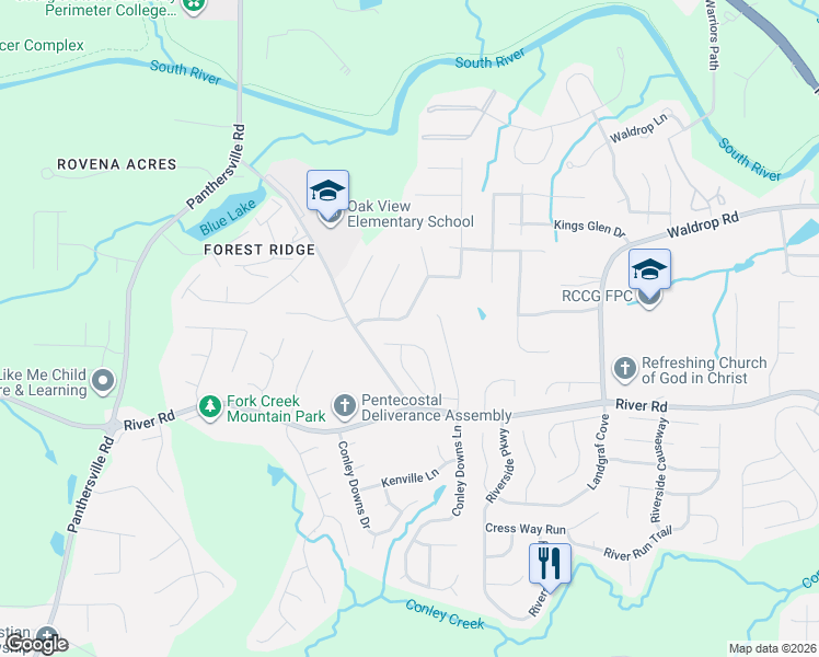 map of restaurants, bars, coffee shops, grocery stores, and more near 3624 Sugar Maple Street in Decatur