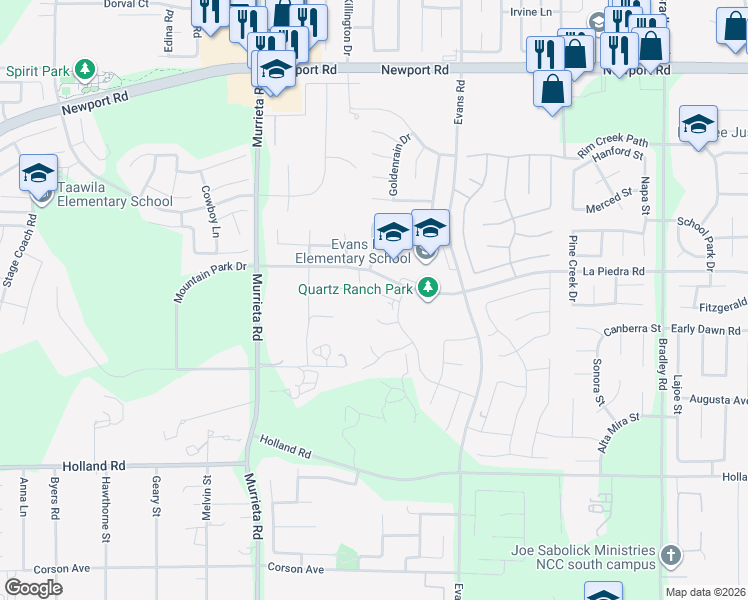 map of restaurants, bars, coffee shops, grocery stores, and more near 26235 Cherry Plum Circle in Menifee