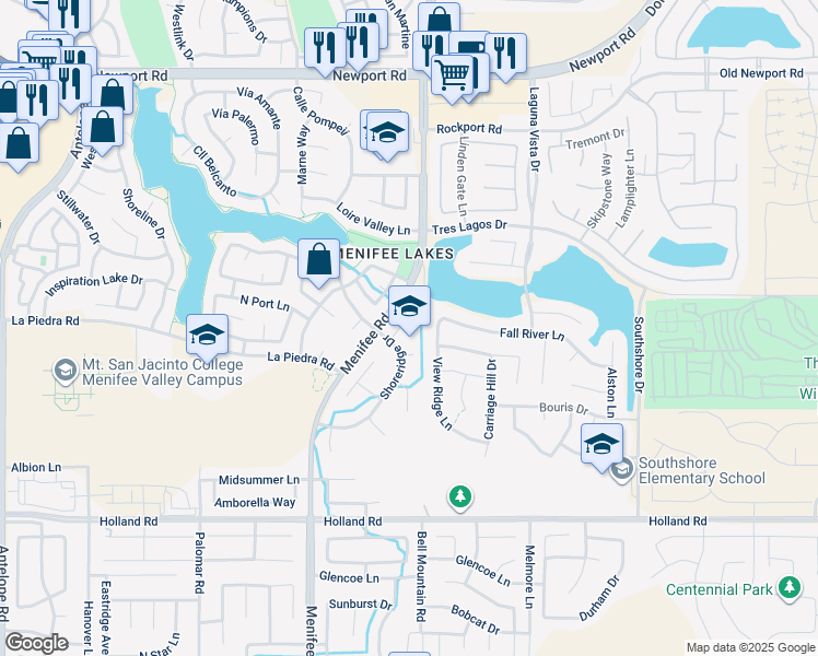 map of restaurants, bars, coffee shops, grocery stores, and more near 30536 Covecrest Circle in Menifee