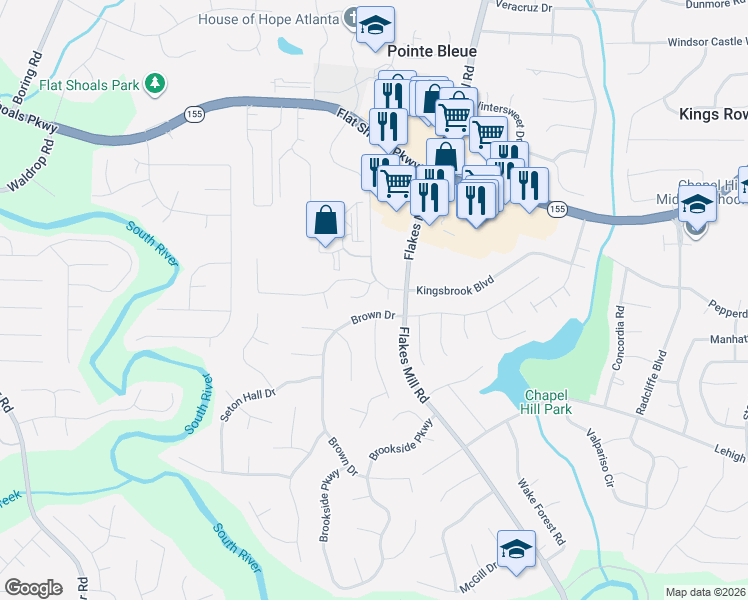 map of restaurants, bars, coffee shops, grocery stores, and more near 3611 Spring Point in Decatur