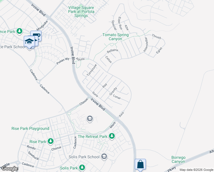 map of restaurants, bars, coffee shops, grocery stores, and more near 62 Ray in Irvine