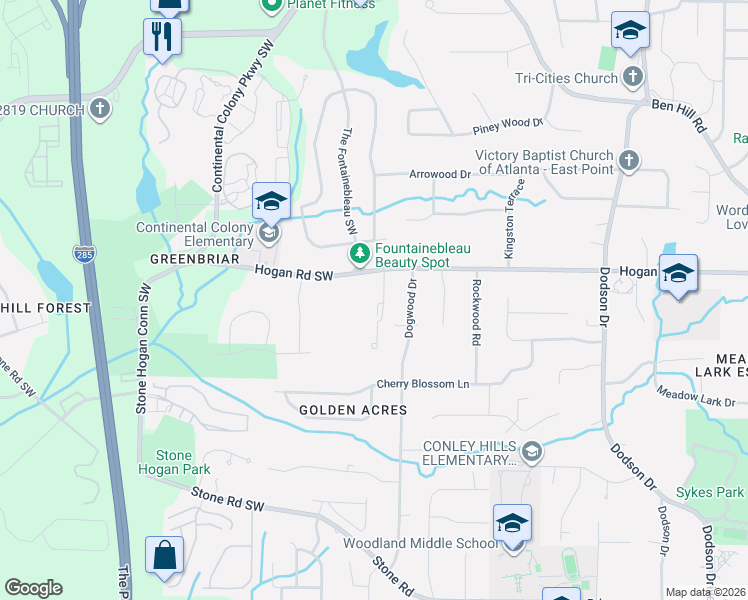 map of restaurants, bars, coffee shops, grocery stores, and more near 5 Pine Canyon Drive Southwest in Atlanta