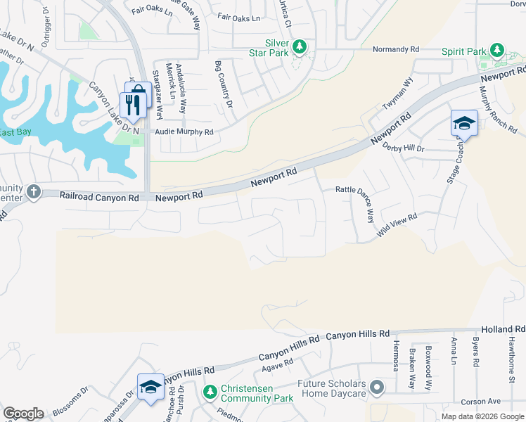 map of restaurants, bars, coffee shops, grocery stores, and more near 24740 Hidden Hills Drive in Menifee