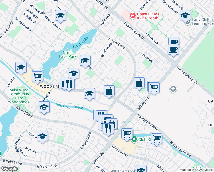 map of restaurants, bars, coffee shops, grocery stores, and more near 32 Lone Pine in Irvine