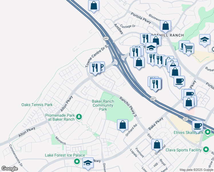 map of restaurants, bars, coffee shops, grocery stores, and more near 2934 Lupine in Lake Forest